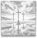  PontPöttyöző - Három kereszt Méret: 50x50cm, Keretezés: Kerek kartonlap, Szín: Zöld