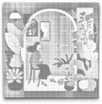  PontPöttyöző - Illusztráció - Nő a lakásban Méret: 50x50cm, Keretezés: Kerek kartonlap, Szín: Fekete