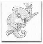  PontPöttyöző - Kaméleon az ágón Méret: 50x50cm, Keretezés: Kerek kartonlap, Szín: Kék