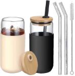 Cyrax Set 2 Pahare din Sticla Termoizolante Transparente, 500 mL Silicon Negru si Crem (130076) Pahar