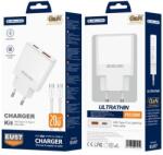 Jellico hálózati töltő EU57 PD 20W 1xUSB-C + 1xUSB QC3.0 + kábel USB-C - USB-C Fehér