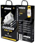 MOONX fali töltő MC02 2.4A 12W 2xUSB + Lightning kábel Fehér