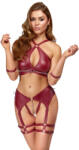 Cottelli Collection Wireless Bra & Crotchless Suspender Thong Matte Look Set with Handcuffs 2215624 Red L