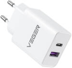 VEGER travel charger USB A + Type C PD QC3.0 3.25A 65W TCE650 white