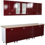 Spectral Mobila Bucatarie Zebra 260 cm din MDF Rosu Simplu cu blat termoizolant artar