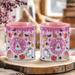 Deconline Customs Őszi mintás bögre 3D pufi hatású "Spooky vibes" rózsaszín (DO126121-PINK-MUG)