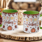 Deconline Customs Őszi mintás bögre 3D pufi hatású "Autumn Vibes" zöld (DO126124-GREEN-MUG)