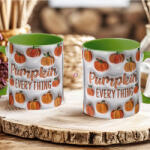 Deconline Customs Őszi mintás bögre 3D pufi hatású "Pumpkin Everything" zöld (DO126102-GREEN-MUG)