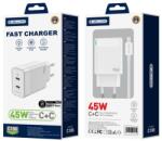 Jellico fali töltő C106 GaN PD 45W 2xUSB-C + kábel USB-C - USB-C Fehér
