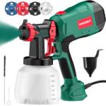 HYCHIKA Sistem de pulverizare a vopselei HYCHIKA 600W, pulverizator de vopsea HVLP de 1200 ML, 3 modele de pulverizare, 4 duze si 2 instrumente de curatare, pistol de vopsea reglabil pentru pereti si lemn, me