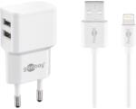 Goobay Hálózati töltő 2xUSB töltő (5V / 2, 4A) + Lightning kábel (1 méter) - Fehér (44979) (44979)