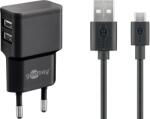Goobay Micro-USB / 2x USB-A Hálozati töltő készlet - Fekete (18W) (44984) (44984)