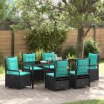 vidaXL 7 darabos kerti étkező szett Fekete poly rattan (3381063)