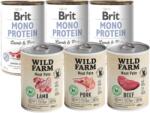 Brit Mono Protein cu miel și orez 3x400g + Wild Farm Pate MIX Flavours 3x400g