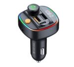 DEVIA EA133 bluetooth FM transmitter autós töltő 2 USB+Type-C aljzat (v5.3, 30W, gyorstöltő, LED kijelző, RGB) FEKETE (EA133_B) (EA133_B)