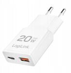 LogiLink GaN hálózati töltő 20W Usb-c Pd Usb Qc LogiLink fehér gyorstöltés (PA0346)