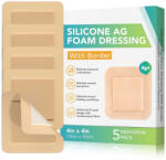 NOVA KISS Set 5 Pansamente cu Argint si Silicon, din Spuma Absorbanta, cu margine adeziva, 10 cm x 10 cm