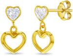 Bebe Gold Cercei din Aur 14K pentru Adolescente, model Heart to Heart Dangle cu Piatra CZ clara, inchidere cu Fluturas