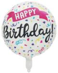  Happy Birthday - kör alakú pink szalagos - Fólia Lufi - 45cm - Léggömb (NA087)