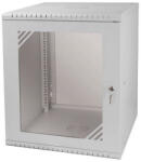 Stalflex RC19-12U-600GG 19" 12U 600 mm mély lapraszerelt szürke üvegajtós fali rack szekrény - pepita