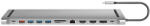 LogiLink USB 3.2 Gen2 Dokkoló Állomás, USB-C, 12 Port, PD, Ezüst - fizz