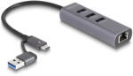 Delock 3 Portos USB 5 Gbps Hub + Gigabit LAN USB Type-C Csatlakozóval Vagy A-típusú USB Csatlakozóval Fém Vázban