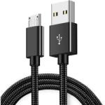  Adat- és Tápkábel, MicroUSB/USB csatlakozó, 1 méter, 2.1A gyorstöltés, textil bevonat, fekete (250-v801)