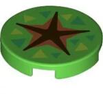 LEGO® 14769pb666c36 - LEGO élénk zöld csempe 2 x 2 méretű, kerek, alján bütyök foglalattal, barna csillag és háromszög mintákkal (14769pb666c36)