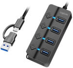 LogiLink USB 3.2 Gen1 Hub, 4 Port, Be-/kikapcsoló, Fekete