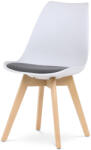 Artium Skandináv Étkezőszék, fehér műanyag héj, szürke szövet ülés, tömör natúr bükk láb