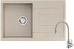 Quadron MORGAN 111 river sand gránit mosogatótálca + Zegor SOP4-F090KS króm csaptelep bézs flexibilis kifolyócsővel - mosogatoplaza - 62 900 Ft