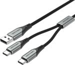  KÁBEL USB-A/M -> 2*USB-C/M, 0, 5m, (3A, 60W), Vention (CQOHD)