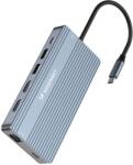 Wozinsky USB-C Hub 14 az 1-ben Wozinsky WDS03Y5S Multifunkcionális, Alumínium, 3 Monitorhoz, 15 cm-es Kábellel - Szürke