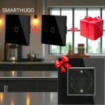 Smarthugo 2db 1 Körös Fekete Érintőkapcsoló + Ajándék 1db Egyes Fekete Üvegkeretes Konnektor (sh1019902)