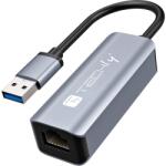 TECHLY IDATA USB-ETGIGA-AA dokkoló állomás és port replikátor Vezetékes USB 3.2 Gen 1 (3.1 Gen 1) Type-A Fekete, Ezüst (TLY_366921) (TLY_366921)