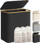 SONGMICS Premium 150L Háromrekeszes Szennyestartó Bambusz Fogantyúval Fekete (EUZ-LCB515B01V1)