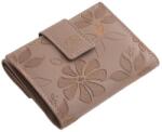 Sylvia Belmonte sötét bézs / virágmintás kívül patentos kicsi női bőr pénztárca slv120