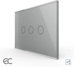 LIVOLO Intrerupator Triplu Cap Scara / Cruce cu Touch LIVOLO din Sticla Standard Italian - protocol ZigBee EC Gri (VL-FC3SZ2-3G-15)