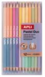 APLI Színes ceruza készlet, kétvégű, háromszögletű, APLI "Pastel Duo", 24 különbözõ pasztel szín (12 db) (LCA20083D)