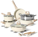 Just Perfecto JL-779 edény és serpenyő készlet, 15 db, öntöttvas, márvány bevonat, indukciós, gőzölő, tartozékok, Bézs