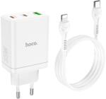 hoco. N33- USB / 2x Type-C (USB-C) portos fehér hálózati töltőfej 3A 35W + Type-C (USB-C) / Lightning kábel (1m) - graffistore