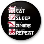printfashion Eat, Sleep, Anime, Repeat - Kitűző, hűtőmágnes - Fekete (17538021)
