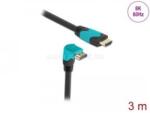 Delock High Speed HDMI kábel egyenes csatlakozódugóval - csatlakozódugóval 90 ívelt lefelé 48 Gbps (DL86993) (DL86993)