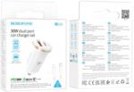 BOROFONE BZ22, Szivargyújtós töltő, PD 30W QC 1x USB-A + 1x USB-C + Type-C - Lightning kábel, fehér (GYORS TÖLTÉS)