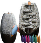 Hangzhou A Link Star Technology Co. Limitted Kerámia vízesés füstölőtartó + 10 füstölő - aromaterápiás illat kandalló, szürke, 20cm x 9cm (00273)