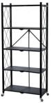 Magic Home Tároló polc, MagicHome, fém, összecsukható, görgőkön, 5 pólus, fekete, max 250 kg, 72x34x163 cm