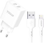 YOOUP Hálózati töltő 2xUSB aljzattal + Lightning kábel Yooup 12W NC76-B + NB36-5G-1M (NC76-B + NB36-5G-1M)