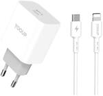 YOOUP Hálózati töltő 1xUSB-C aljzattal + Lightning kábel Yooup 20W NC60-C + NB36-CL-1M (NC60-C + NB36-CL-1M)
