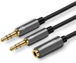 UGREEN AV140 Fejhallgató + mikrofon egyesítő kábel, fekete (1x Jack mama - 2x Jack papa) - (28 cm)