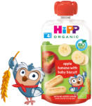 Hipp Organic Плодова закуска ябълка, банан и бебешки бисквити 100г